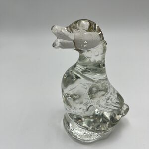 Vintage Duck Glass Figurine Paper Weight 3.5 Inches Tall Bubbles